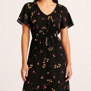 Madewell Georgette V-Neck Floral Maxi Dress with Flutter Sleeves